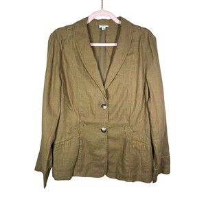 J Jill 100% Linen Blazer Jacket Women's M Brown Button Up Pockets Long Sleeve